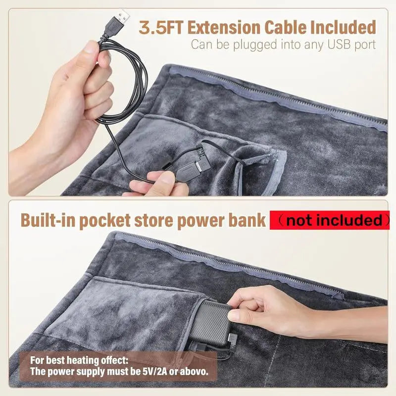 Portable Heated Blanket Shawl, USB Heated Blanket Shawl 59'' X 33.5'' Wearable Electric Blanket Small without Battery Pack Adjustable 3 Levels Fast Heating Electric Throw Machine Washable USB Heated Wrap for Office/Home,Soft Heated Throw Blanket