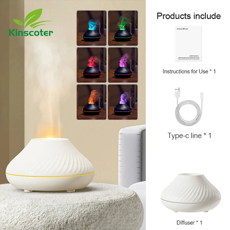 KINSCOTER Volcanic Aroma Diffuser Essential Oil Lamp 130ml USB Portable Air Humidifier with Color Flame Night Light Startek