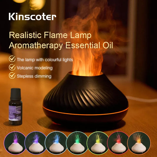 KINSCOTER Volcanic Aroma Diffuser Essential Oil Lamp 130ml USB Portable Air Humidifier with Color Flame Night Light Startek