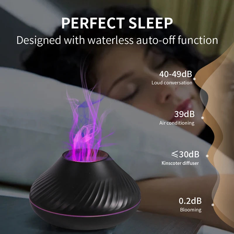 KINSCOTER Volcanic Aroma Diffuser Essential Oil Lamp 130ml USB Portable Air Humidifier with Color Flame Night Light Startek