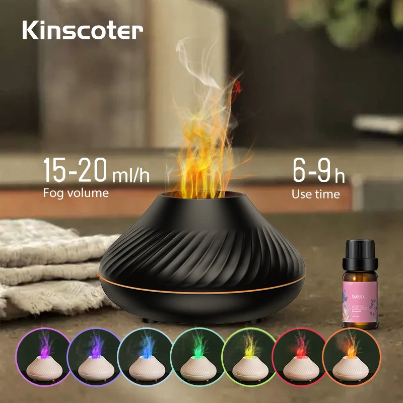 KINSCOTER Volcanic Aroma Diffuser Essential Oil Lamp 130ml USB Portable Air Humidifier with Color Flame Night Light Startek