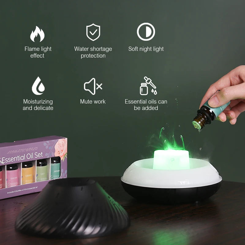 KINSCOTER Volcanic Aroma Diffuser Essential Oil Lamp 130ml USB Portable Air Humidifier with Color Flame Night Light Startek